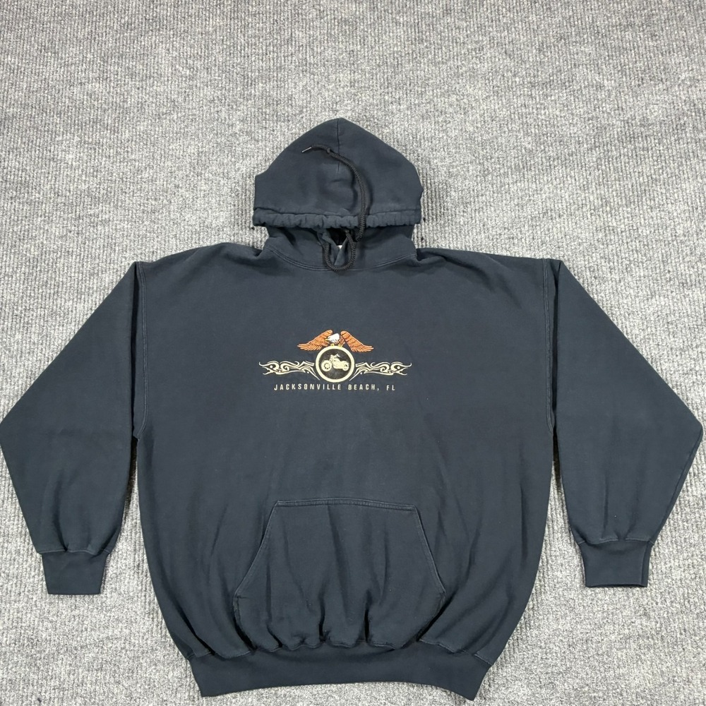 Jacksonville Beach Florida Motorcycle Hoodie Mens 2XL Black Gildan Sweatshirt